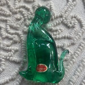 Murano Emerald Glass Cat Sculpture